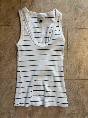 Universal Thread White Tank Top with Navy Stripes